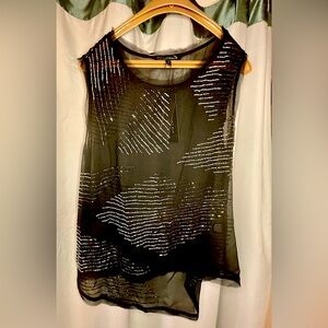 Sheer black Lauren top with silver beads W118 Walter Baker New with Tags